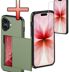 NoXx NoXx iPhone 17 Hoesje Pashouder Hard Met Screenprotector - Donker Groen