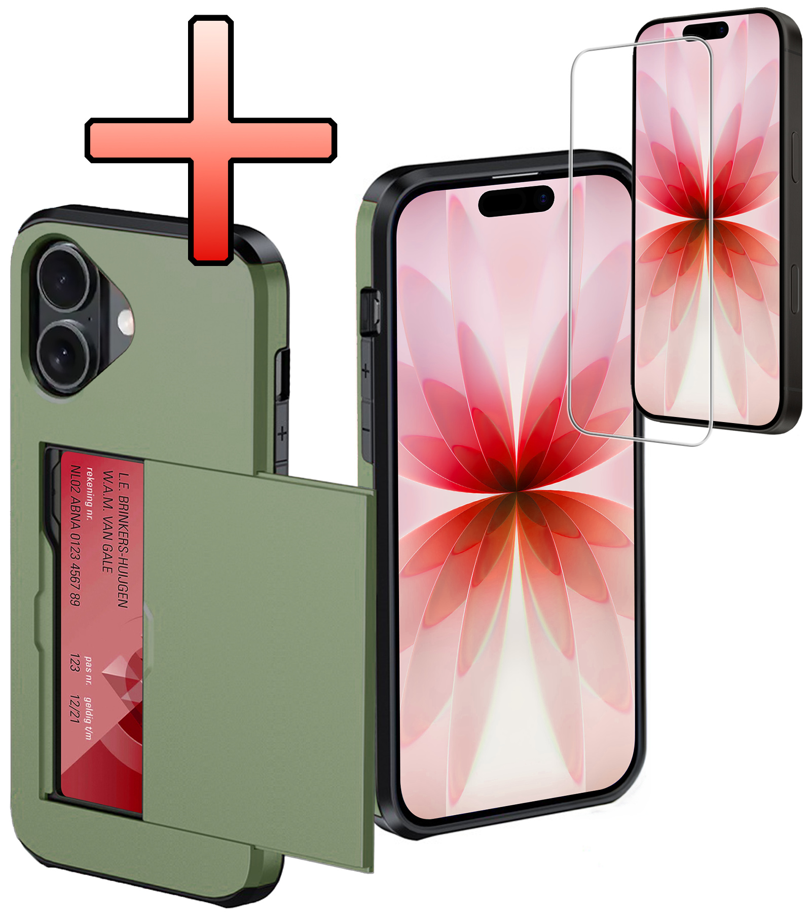 NoXx NoXx iPhone 17 Hoesje Pashouder Hard Met Screenprotector - Donker Groen