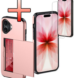 NoXx NoXx iPhone 17 Hoesje Pashouder Hard Met Screenprotector - Rosé Goud