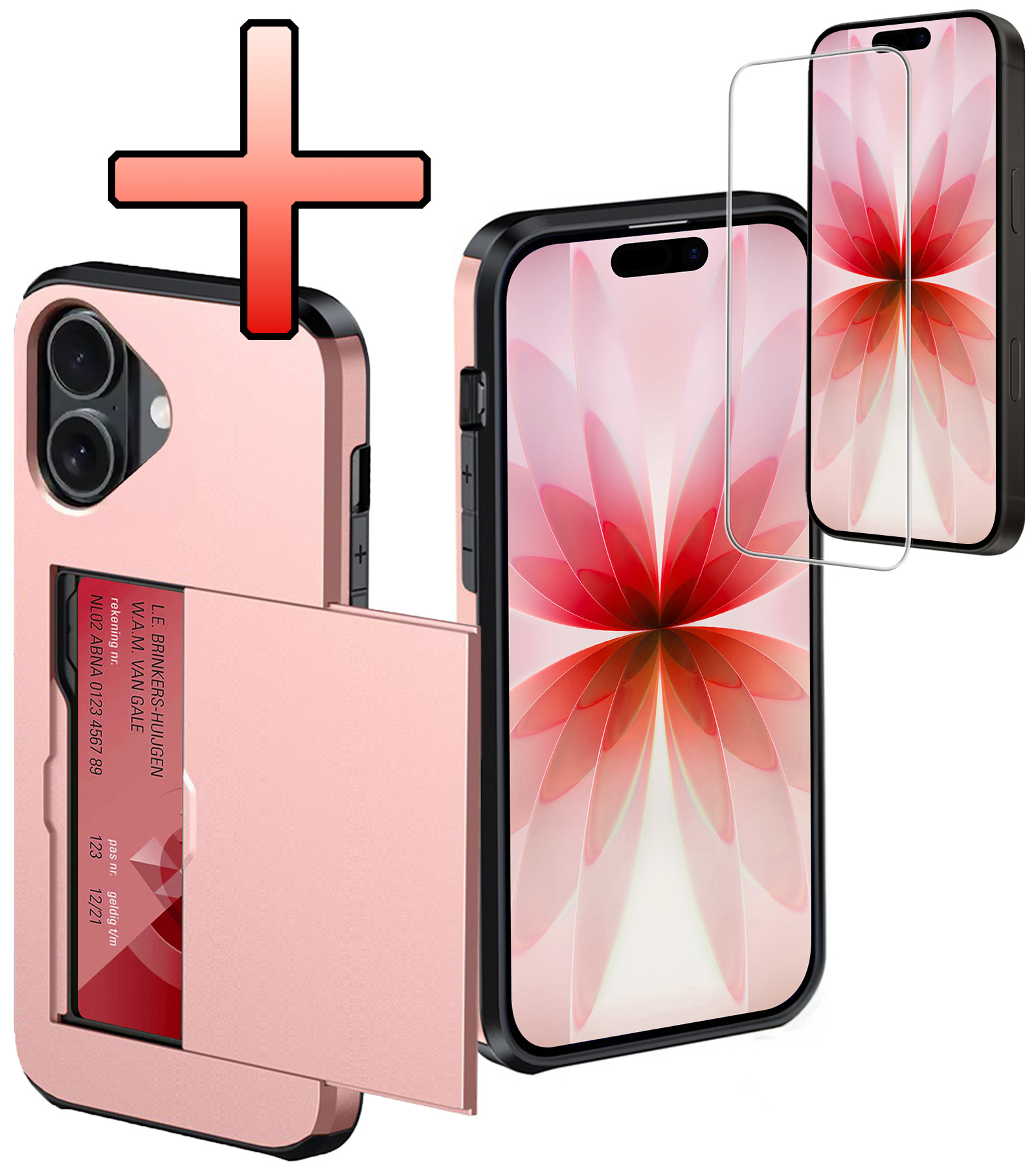 NoXx NoXx iPhone 17 Hoesje Pashouder Hard Met Screenprotector - Rosé Goud