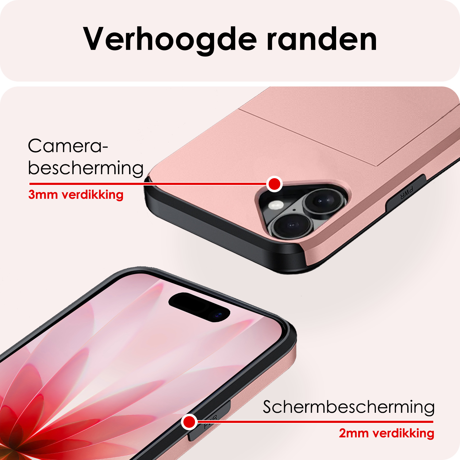 NoXx NoXx iPhone 17 Hoesje Pashouder Hard Met Screenprotector - Rosé Goud