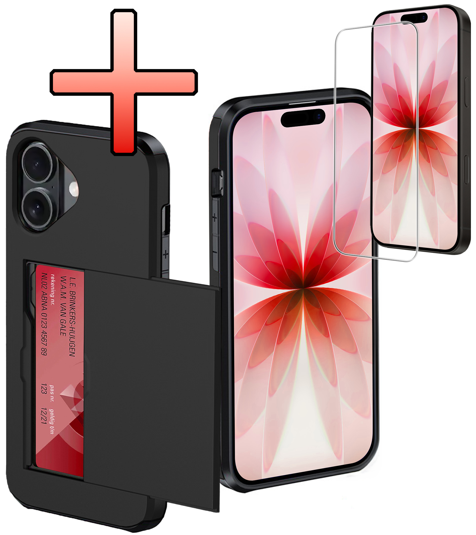 NoXx NoXx iPhone 17 Hoesje Pashouder Hard Met Screenprotector - Zwart