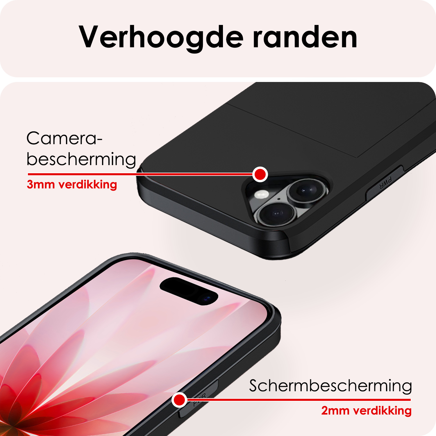 NoXx NoXx iPhone 17 Hoesje Pashouder Hard Met Screenprotector - Zwart