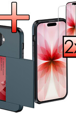 NoXx NoXx iPhone 17 Hoesje Pashouder Hard Met 2x Screenprotector - Donker Blauw