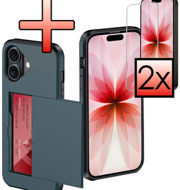 NoXx NoXx iPhone 17 Hoesje Pashouder Hard Met 2x Screenprotector - Donker Blauw