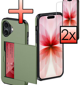 NoXx NoXx iPhone 17 Hoesje Pashouder Hard Met 2x Screenprotector - Donker Groen