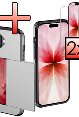 NoXx NoXx iPhone 17 Hoesje Pashouder Hard Met 2x Screenprotector - Grijs