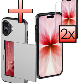 NoXx NoXx iPhone 17 Hoesje Pashouder Hard Met 2x Screenprotector - Grijs