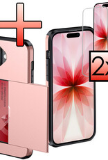 NoXx NoXx iPhone 17 Hoesje Pashouder Hard Met 2x Screenprotector - Rosé Goud