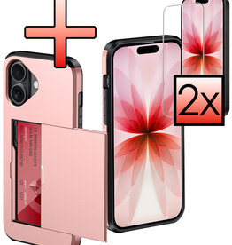 NoXx NoXx iPhone 17 Hoesje Pashouder Hard Met 2x Screenprotector - Rosé Goud