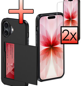 NoXx NoXx iPhone 17 Hoesje Pashouder Hard Met 2x Screenprotector - Zwart