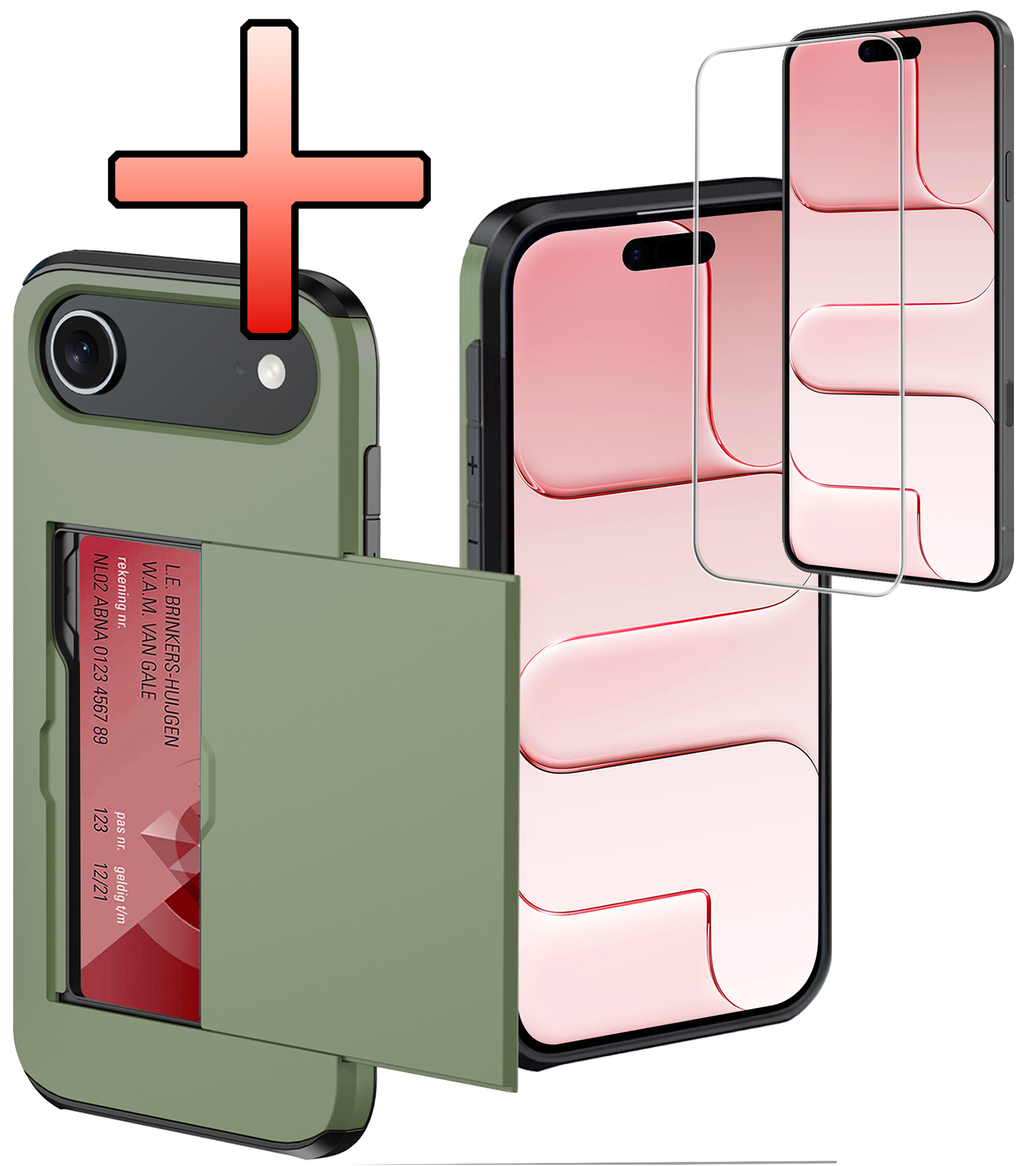 NoXx NoXx iPhone Air Hoesje Pashouder Hard Met Screenprotector - Donker Groen