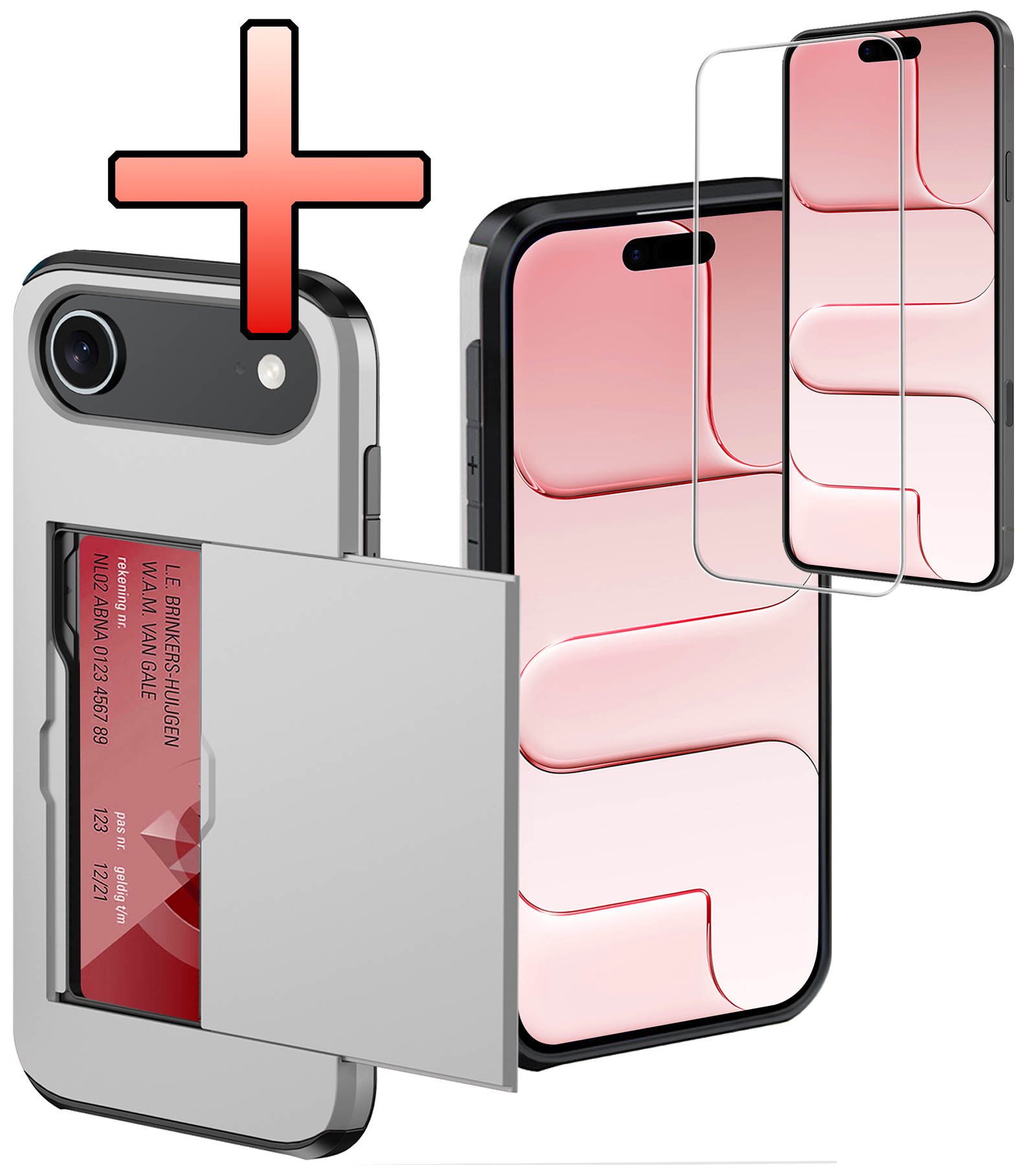 NoXx NoXx iPhone Air Hoesje Pashouder Hard Met Screenprotector - Grijs