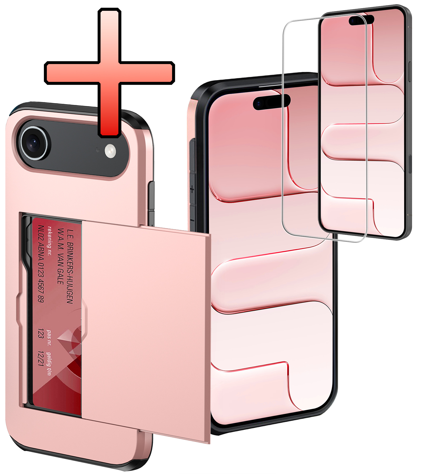 NoXx NoXx iPhone Air Hoesje Pashouder Hard Met Screenprotector - Rosé Goud
