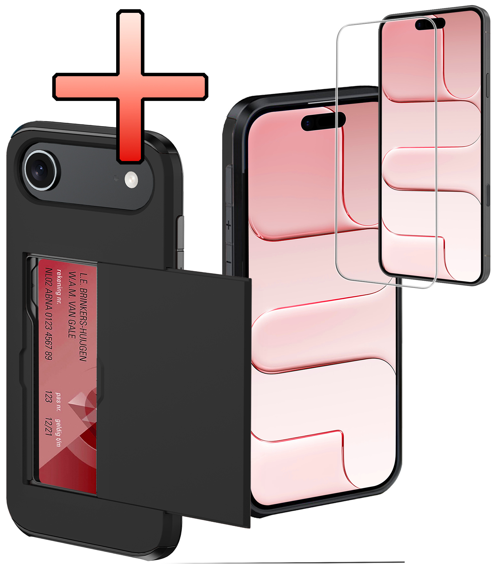 NoXx NoXx iPhone Air Hoesje Pashouder Hard Met Screenprotector - Zwart