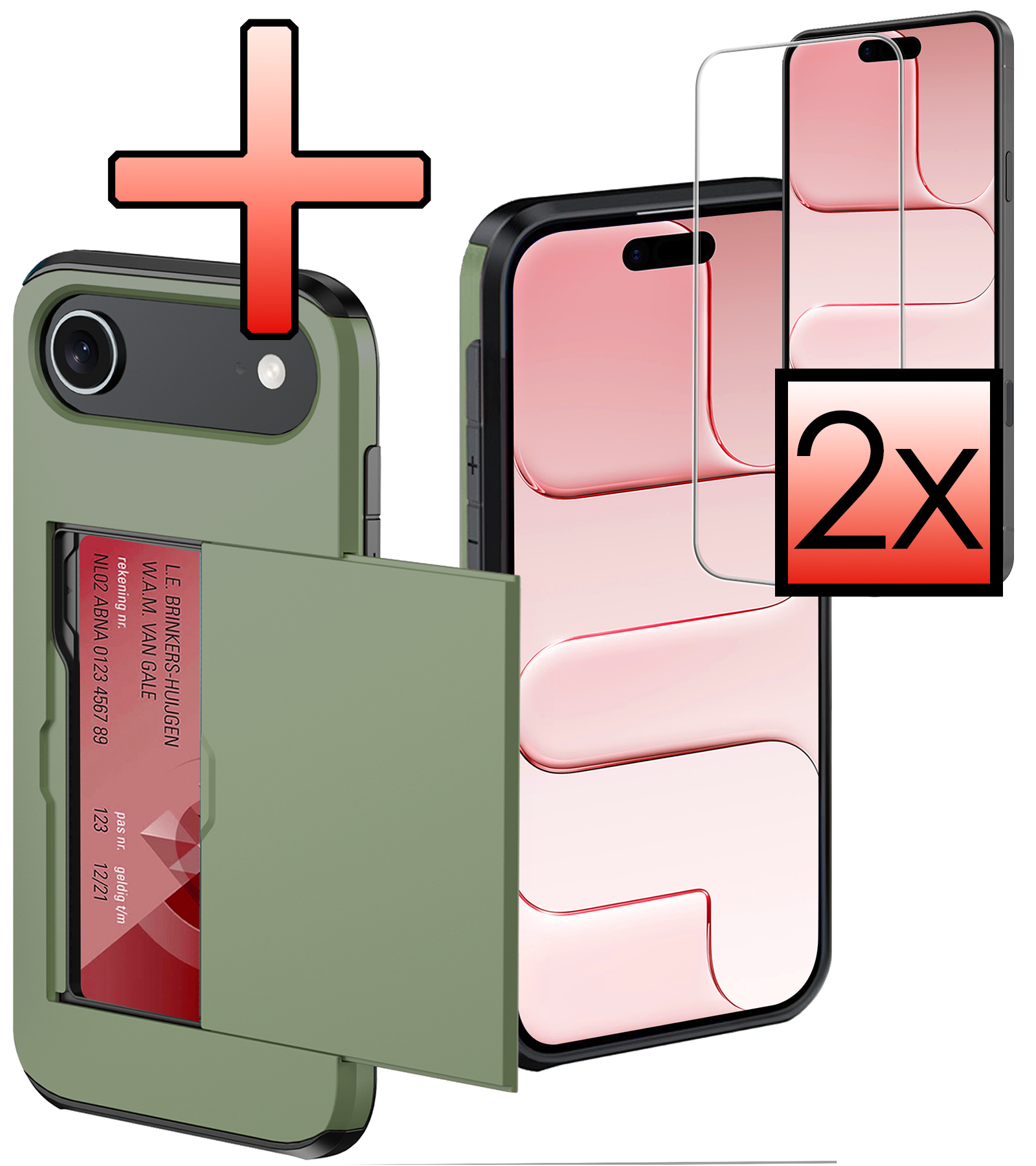 NoXx NoXx iPhone Air Hoesje Pashouder Hard Met 2x Screenprotector - Donker Groen