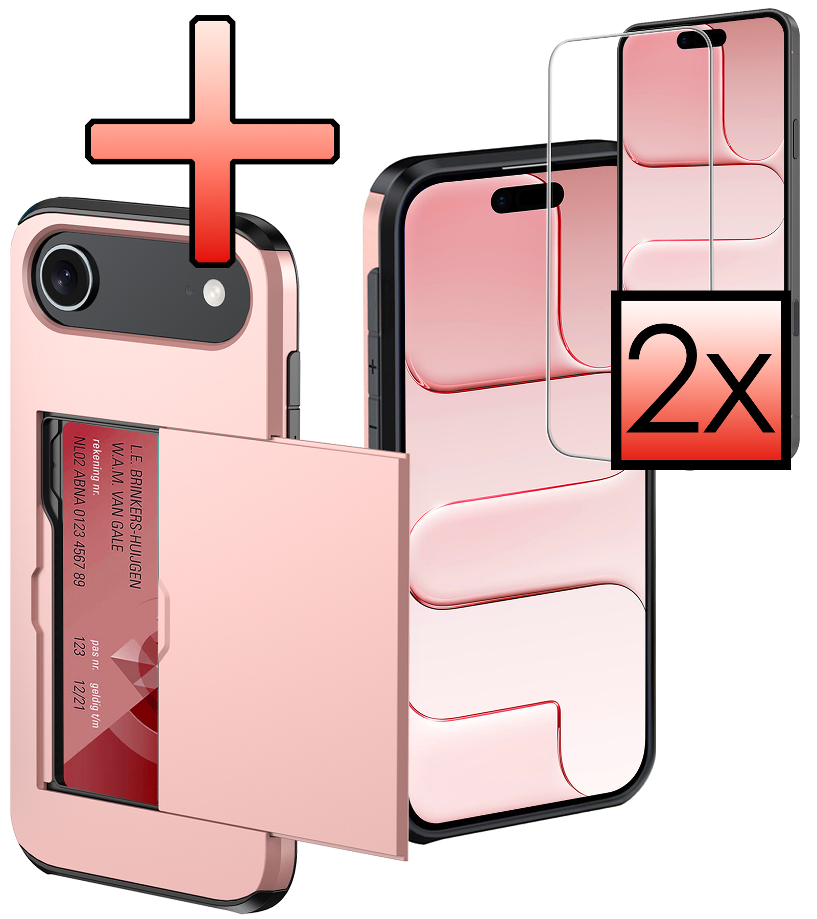 NoXx NoXx iPhone Air Hoesje Pashouder Hard Met 2x Screenprotector - Rosé Goud