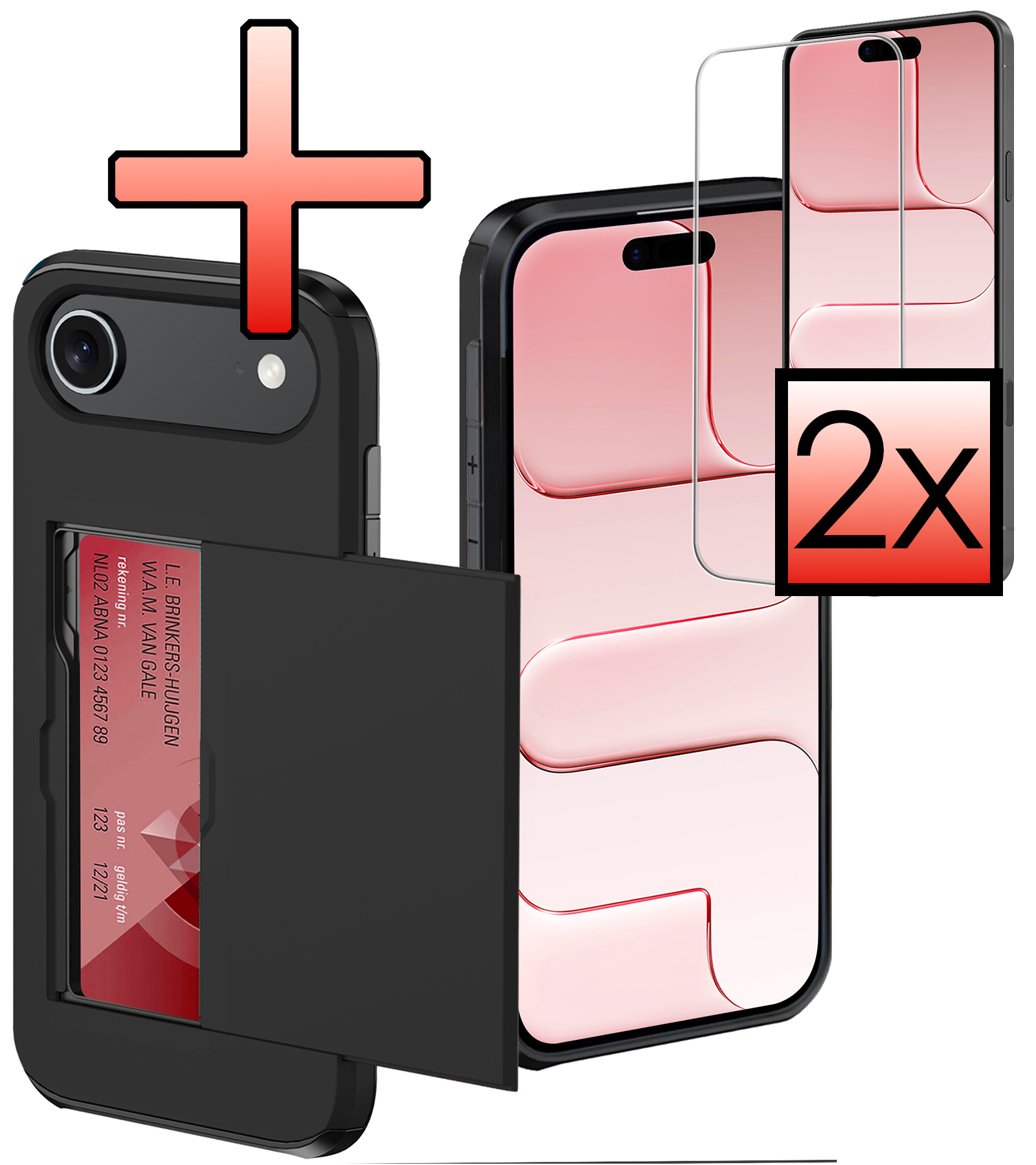 NoXx NoXx iPhone Air Hoesje Pashouder Hard Met 2x Screenprotector - Zwart