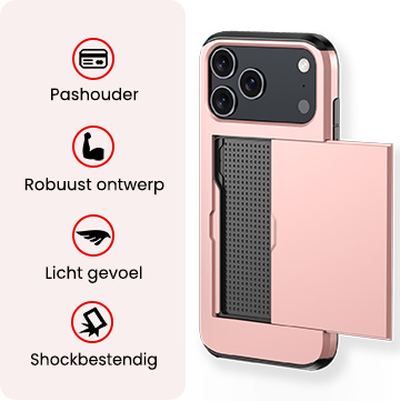 NoXx NoXx iPhone 17 Pro Hoesje Pashouder Hard - Rosé Goud