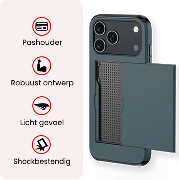 NoXx NoXx iPhone 17 Pro Hoesje Pashouder Hard Met Screenprotector - Donker Blauw