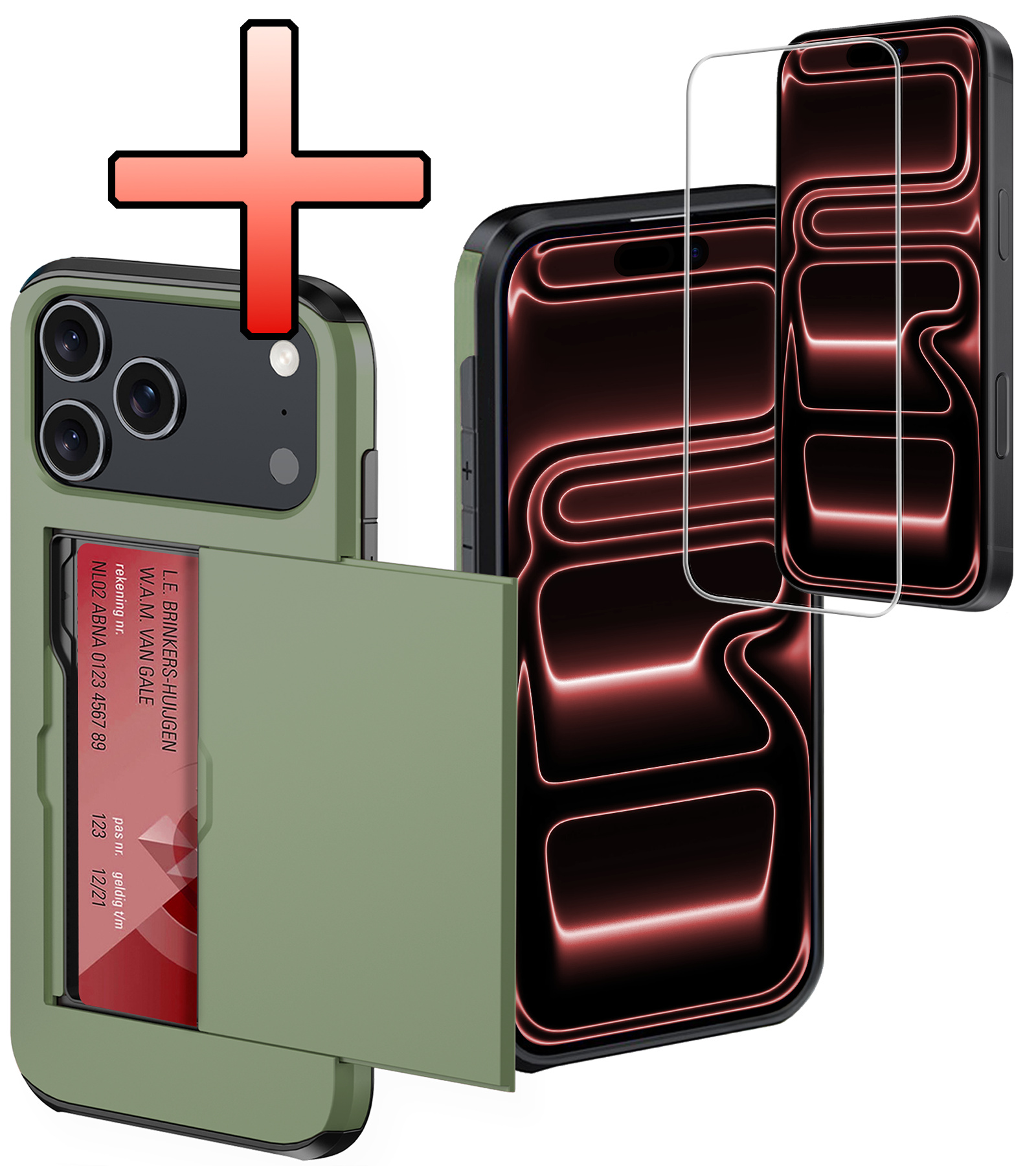 NoXx NoXx iPhone 17 Pro Hoesje Pashouder Hard Met Screenprotector - Donker Groen