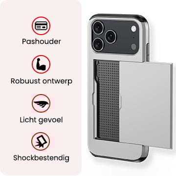 NoXx NoXx iPhone 17 Pro Hoesje Pashouder Hard Met Screenprotector - Grijs