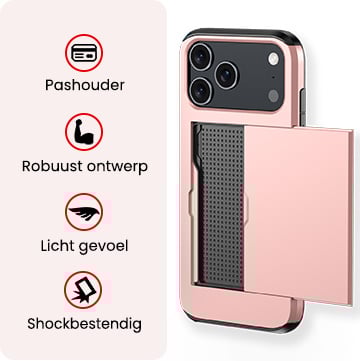 NoXx NoXx iPhone 17 Pro Hoesje Pashouder Hard Met Screenprotector - Rosé Goud