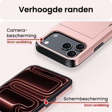 NoXx NoXx iPhone 17 Pro Hoesje Pashouder Hard Met Screenprotector - Rosé Goud