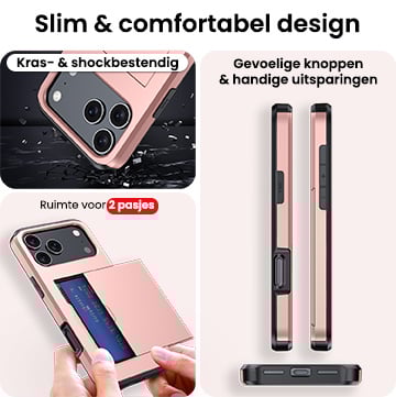 NoXx NoXx iPhone 17 Pro Hoesje Pashouder Hard Met Screenprotector - Rosé Goud