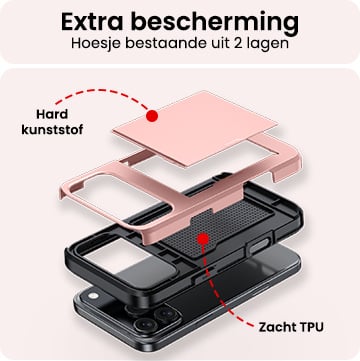 NoXx NoXx iPhone 17 Pro Hoesje Pashouder Hard Met Screenprotector - Rosé Goud