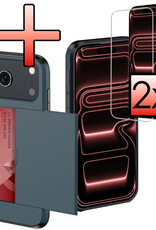 NoXx NoXx iPhone 17 Pro Hoesje Pashouder Hard Met 2x Screenprotector - Donker Blauw