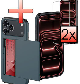NoXx NoXx iPhone 17 Pro Hoesje Pashouder Hard Met 2x Screenprotector - Donker Blauw
