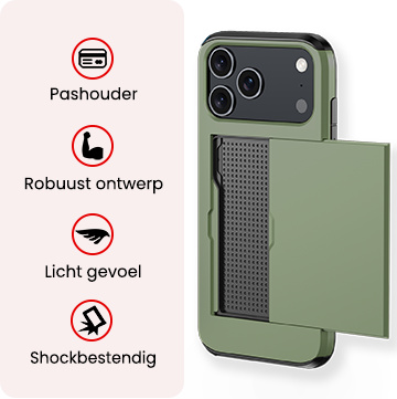 NoXx NoXx iPhone 17 Pro Hoesje Pashouder Hard Met 2x Screenprotector - Donker Groen