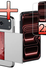 NoXx NoXx iPhone 17 Pro Hoesje Pashouder Hard Met 2x Screenprotector - Grijs
