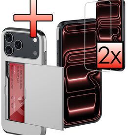 NoXx NoXx iPhone 17 Pro Hoesje Pashouder Hard Met 2x Screenprotector - Grijs