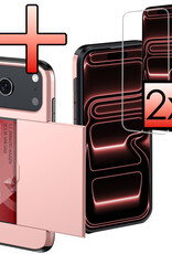 NoXx NoXx iPhone 17 Pro Hoesje Pashouder Hard Met 2x Screenprotector - Rosé Goud