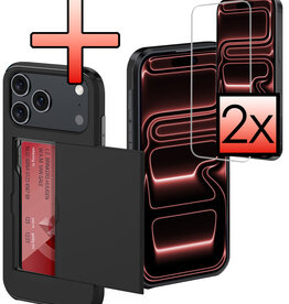 NoXx NoXx iPhone 17 Pro Hoesje Pashouder Hard Met 2x Screenprotector - Zwart