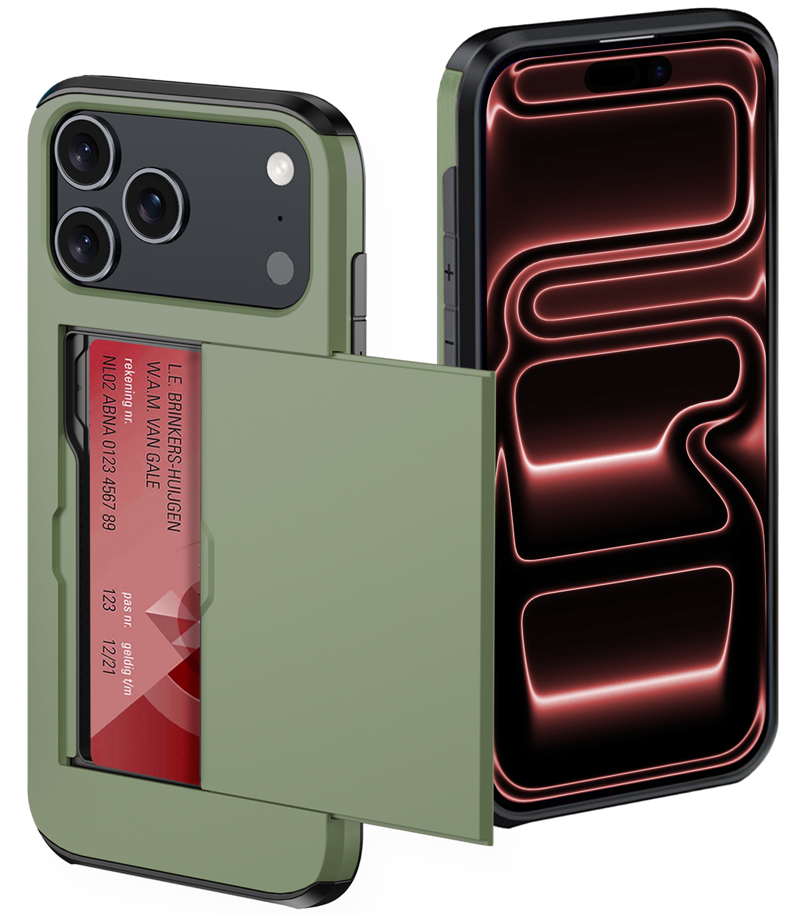 NoXx NoXx iPhone 17 Pro Max Hoesje Pashouder Hard - Donker Groen