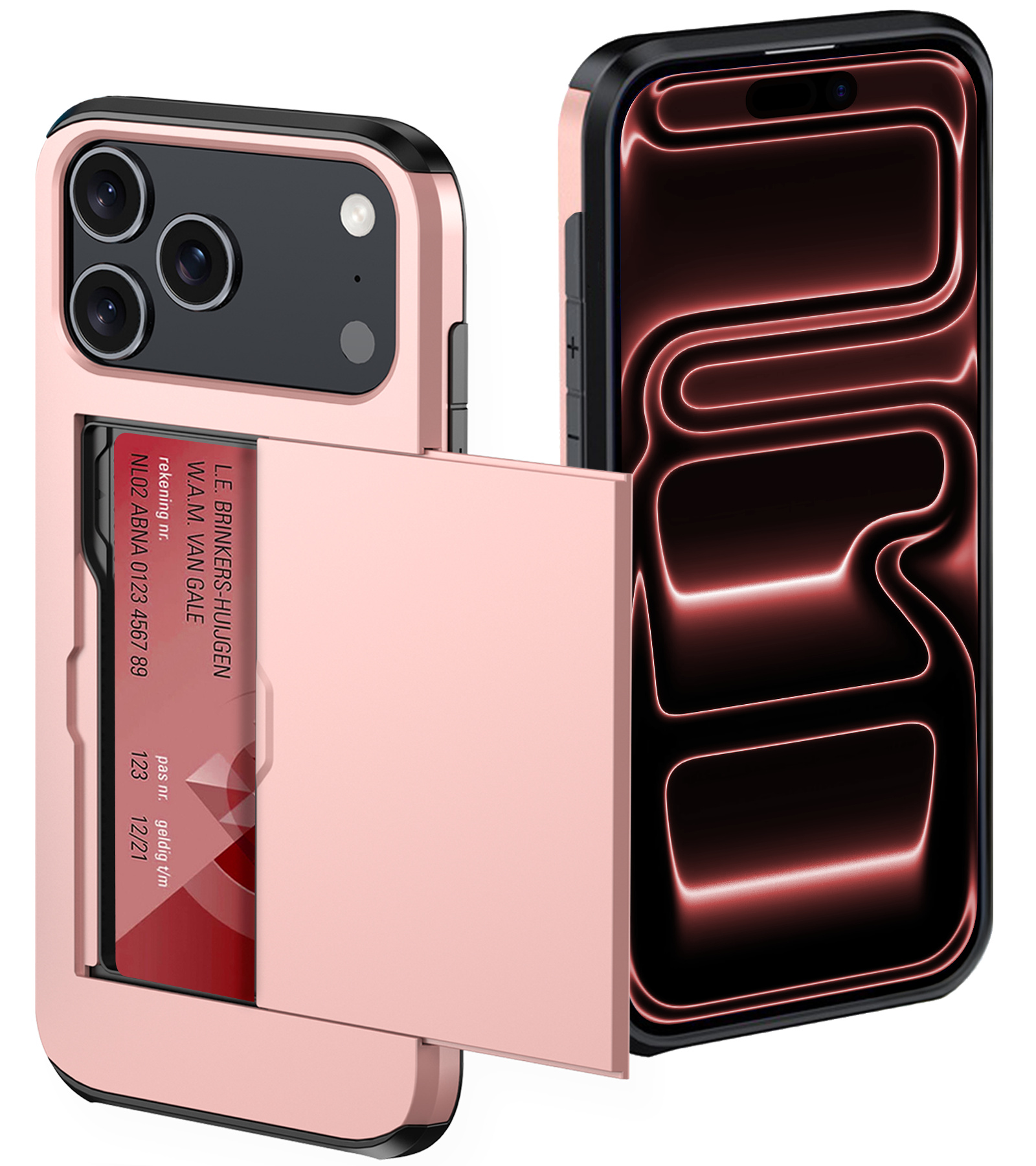 NoXx NoXx iPhone 17 Pro Max Hoesje Pashouder Hard - Rosé Goud