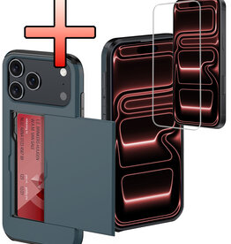 NoXx NoXx iPhone 17 Pro Max Hoesje Pashouder Hard Met Screenprotector - Donker Blauw