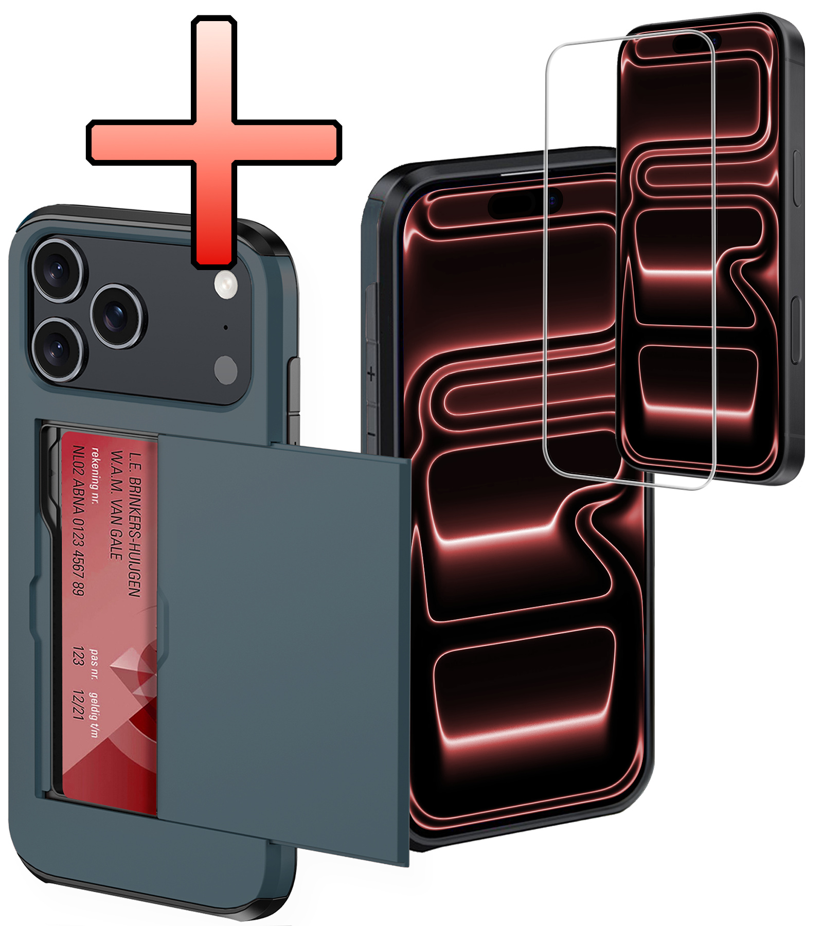 NoXx NoXx iPhone 17 Pro Max Hoesje Pashouder Hard Met Screenprotector - Donker Blauw