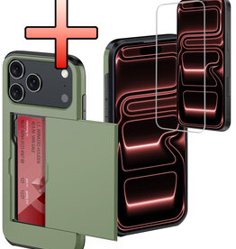 NoXx NoXx iPhone 17 Pro Max Hoesje Pashouder Hard Met Screenprotector - Donker Groen