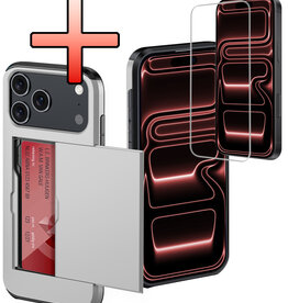 NoXx NoXx iPhone 17 Pro Max Hoesje Pashouder Hard Met Screenprotector - Grijs