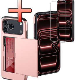 NoXx NoXx iPhone 17 Pro Max Hoesje Pashouder Hard Met Screenprotector - Rosé Goud