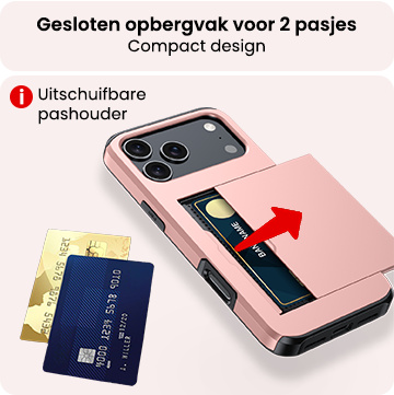 NoXx NoXx iPhone 17 Pro Max Hoesje Pashouder Hard Met Screenprotector - Rosé Goud
