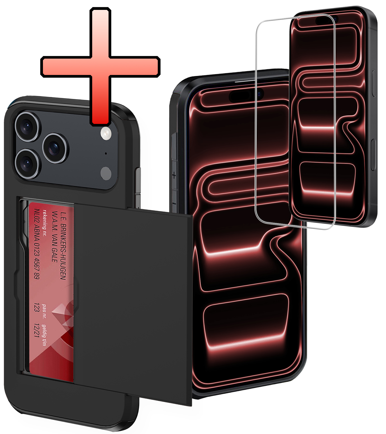 NoXx NoXx iPhone 17 Pro Max Hoesje Pashouder Hard Met Screenprotector - Zwart