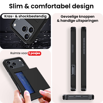 NoXx NoXx iPhone 17 Pro Max Hoesje Pashouder Hard Met Screenprotector - Zwart