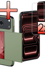 NoXx NoXx iPhone 17 Pro Max Hoesje Pashouder Hard Met 2x Screenprotector - Donker Groen
