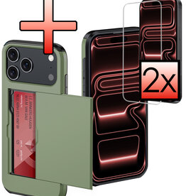 NoXx NoXx iPhone 17 Pro Max Hoesje Pashouder Hard Met 2x Screenprotector - Donker Groen