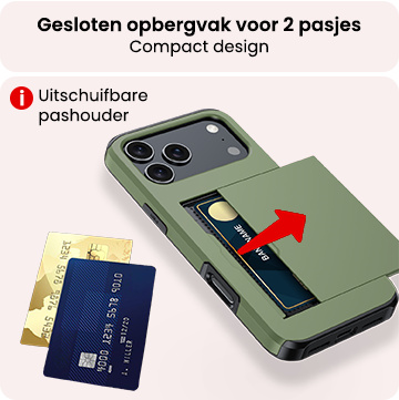 NoXx NoXx iPhone 17 Pro Max Hoesje Pashouder Hard Met 2x Screenprotector - Donker Groen